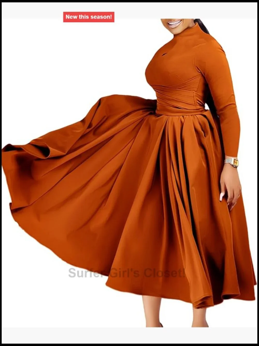 Elegant Long Sleeve A-Line Swing Dress High Waist Flowy Maxi Formal Party